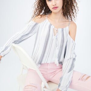 Aeropostale Long Sleeve Striped Cold-Shoulder Top